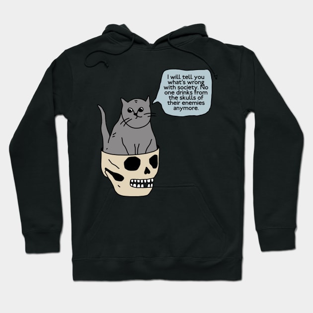 Cat Sitting Into The Skull Hoodie by okpinsArtDesign